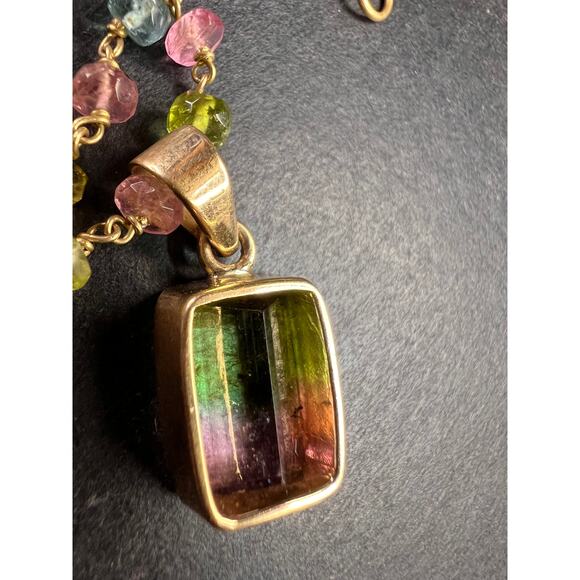 Vintage 14k & 18k gold watermelon tourmaline pendant necklace - Picture 8 of 16